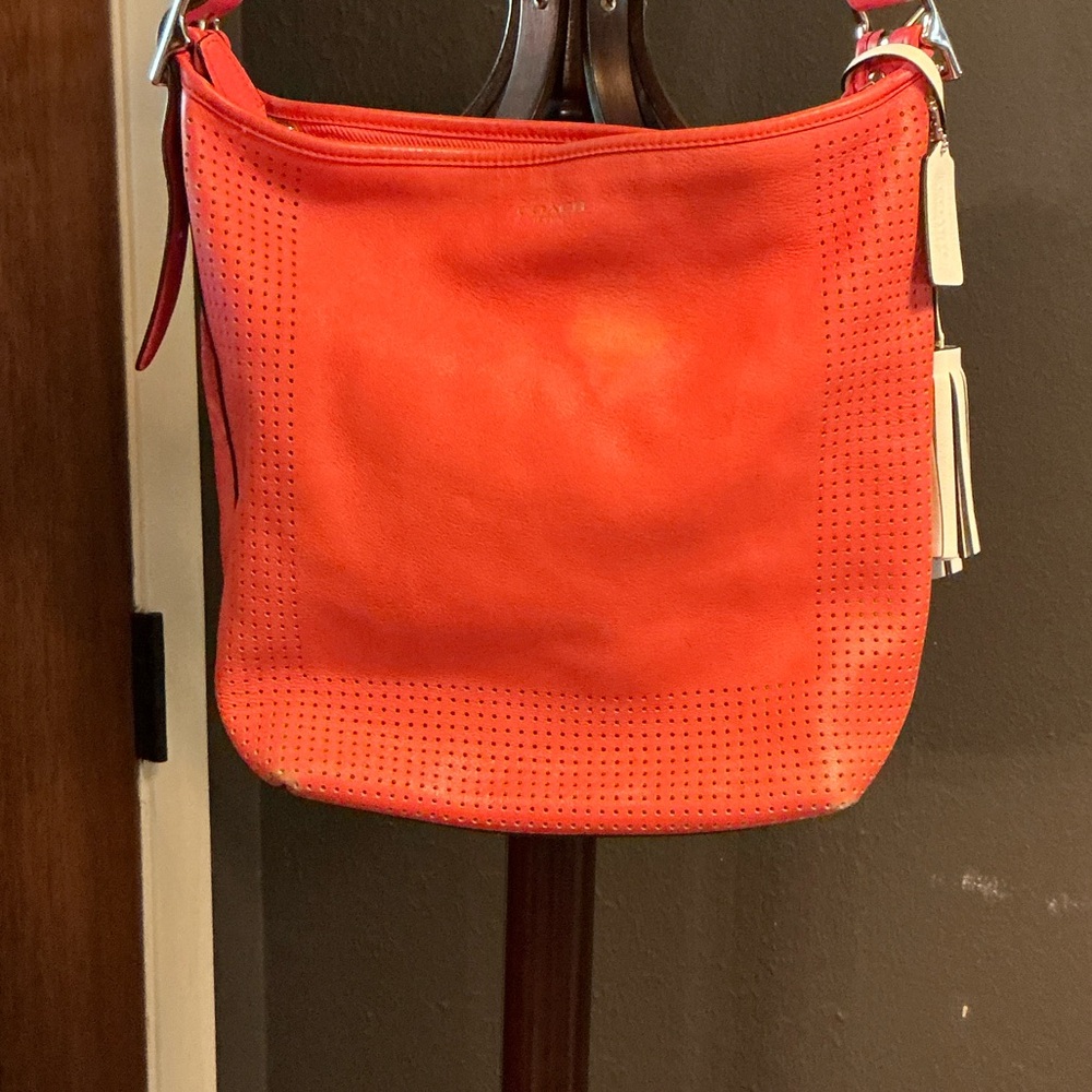 Coach Vibrant Red Perforated Shoulder Bag